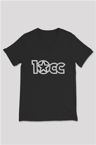 10cc Baskılı Unisex Siyah V Yaka Tişört - Tshirt