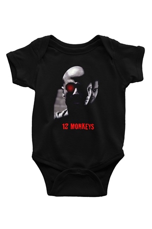 12 Maymun (12 Monkeys) Baskılı Unisex Siyah Bebek Body - Zıbın