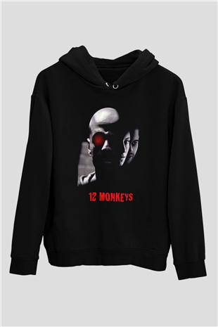 12 Maymun (12 Monkeys) Baskılı Unisex Siyah Hoodie
