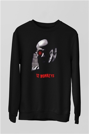12 Maymun (12 Monkeys) Baskılı Unisex Siyah Sweatshirt