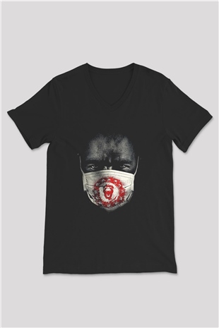 12 Maymun (12 Monkeys) Baskılı Unisex Siyah V Yaka Tişört - Tshirt