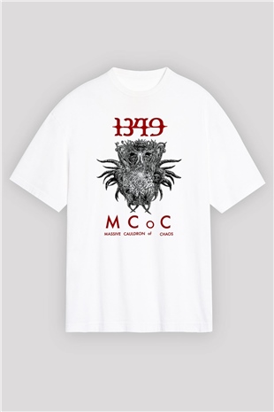 1349 Baskılı Unisex Beyaz Oversize Tişört