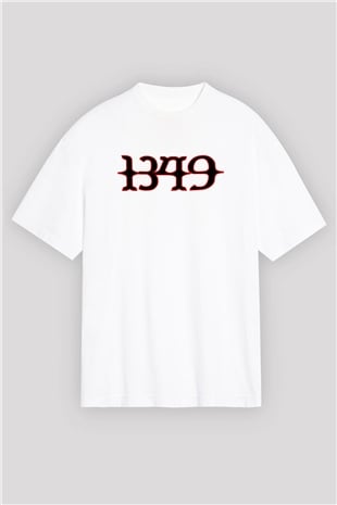 1349 Baskılı Unisex Beyaz Oversize Tişört