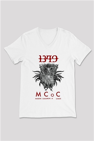 1349 Baskılı Unisex Beyaz V Yaka Tişört