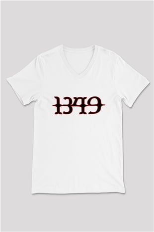 1349 Baskılı Unisex Beyaz V Yaka Tişört