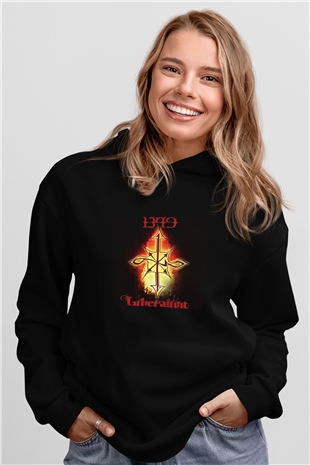 1349 Baskılı Unisex Siyah Hoodie