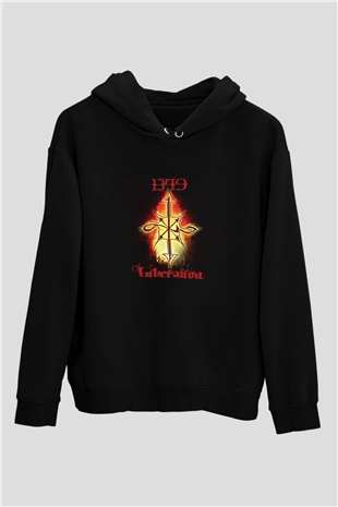 1349 Baskılı Unisex Siyah Hoodie
