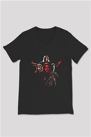 1349 Baskılı Unisex Siyah V Yaka Tişört