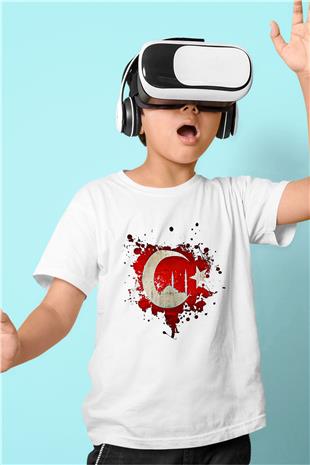 1453 Baskılı Beyaz Unisex Beyaz Çocuk Tişört - Tshirt