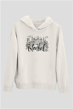 1453 Baskılı Beyaz Unisex Hoodie