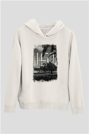 1453 Baskılı Beyaz Unisex Hoodie