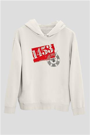 1453 Baskılı Beyaz Unisex Hoodie