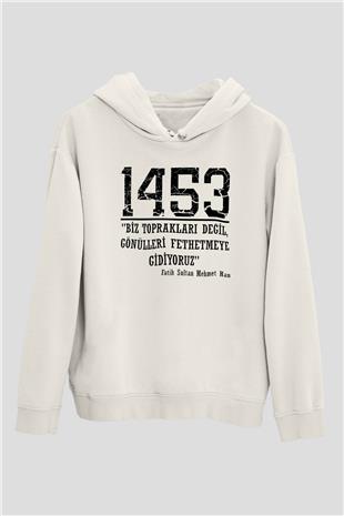 1453 Baskılı Beyaz Unisex Hoodie