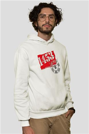1453 Baskılı Beyaz Unisex Hoodie
