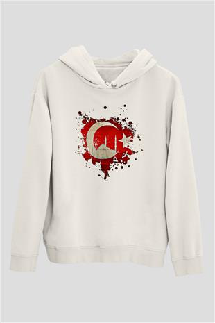1453 Baskılı Beyaz Unisex Hoodie