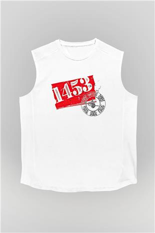 1453 Baskılı Beyaz Unisex Kolsuz Tişört - Tshirt
