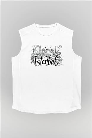 1453 Baskılı Beyaz Unisex Kolsuz Tişört - Tshirt