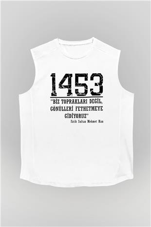 1453 Baskılı Beyaz Unisex Kolsuz Tişört - Tshirt