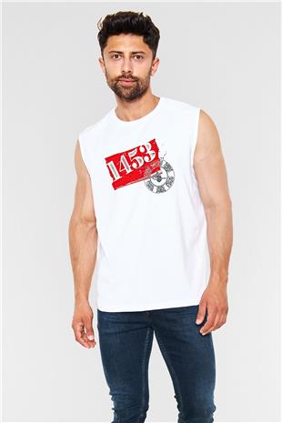 1453 Baskılı Beyaz Unisex Kolsuz Tişört - Tshirt