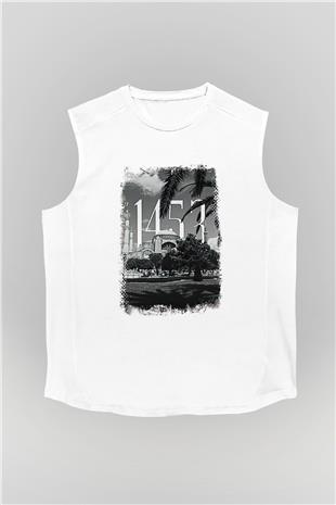 1453 Baskılı Beyaz Unisex Kolsuz Tişört - Tshirt