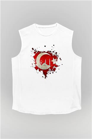 1453 Baskılı Beyaz Unisex Kolsuz Tişört - Tshirt