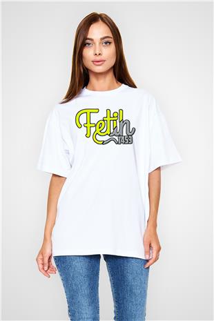 1453 Baskılı Beyaz Unisex Oversize Tişört - Tshirt