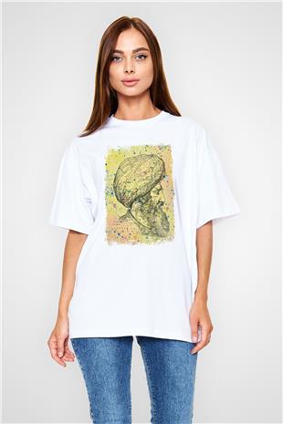 1453 Baskılı Beyaz Unisex Oversize Tişört - Tshirt
