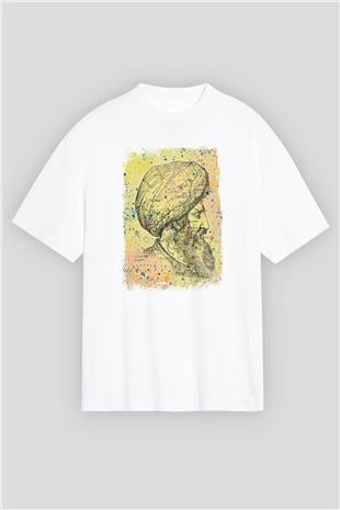 1453 Baskılı Beyaz Unisex Oversize Tişört - Tshirt