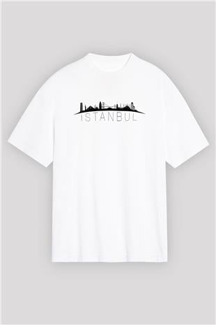 1453 Baskılı Beyaz Unisex Oversize Tişört - Tshirt