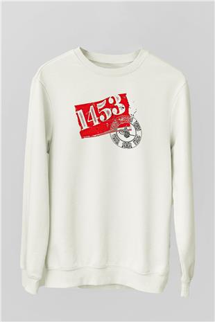1453 Baskılı Beyaz Unisex Sweatshirt