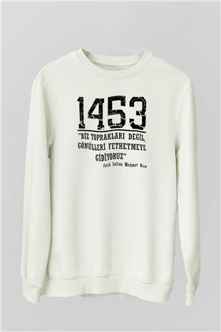 1453 Baskılı Beyaz Unisex Sweatshirt