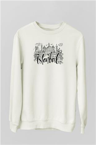 1453 Baskılı Beyaz Unisex Sweatshirt