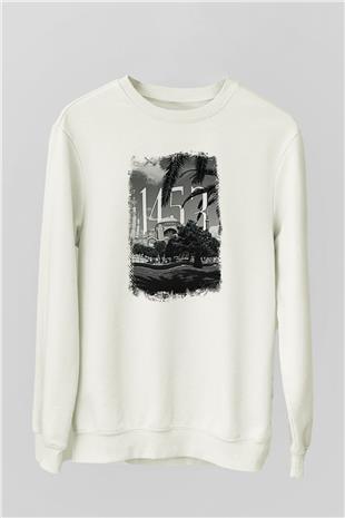 1453 Baskılı Beyaz Unisex Sweatshirt