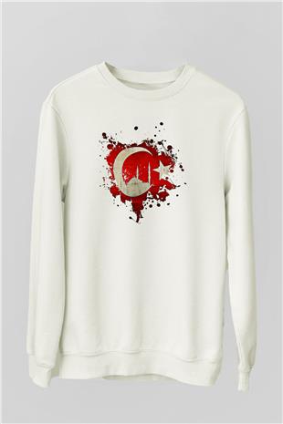 1453 Baskılı Beyaz Unisex Sweatshirt