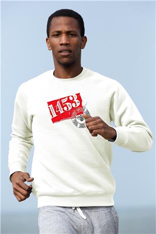 1453 Baskılı Beyaz Unisex Sweatshirt