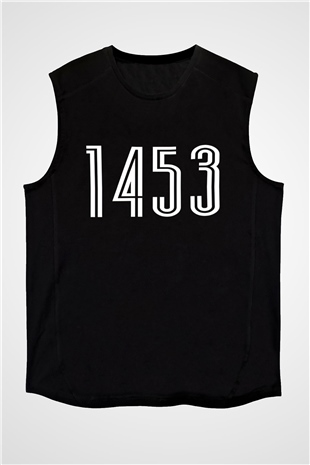 1453 Baskılı Unisex Siyah Kolsuz Tişört - Tshirt