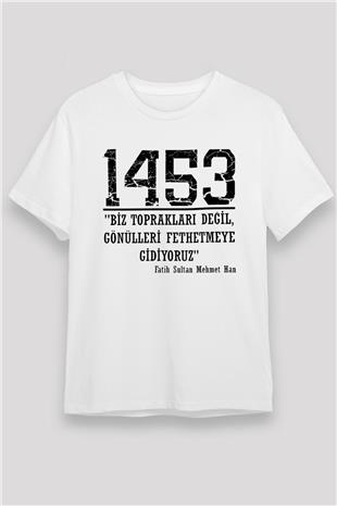 1453 Unisex Baskılı Beyaz Tişört - Tshirt