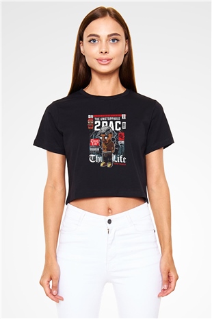 2 Pac Baskılı Siyah Kadın Crop Top Tişört