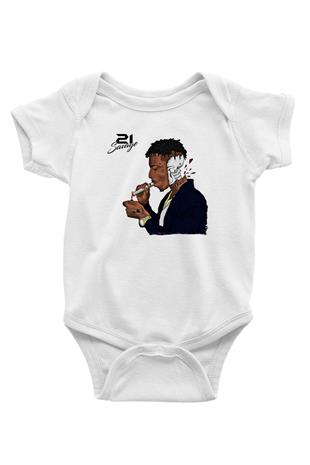 21 Savage Baskılı Beyaz Unisex Bebek Body - Zıbın