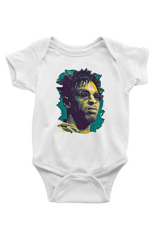 21 Savage Baskılı Beyaz Unisex Bebek Body - Zıbın