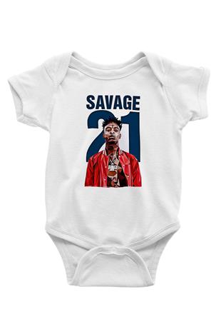 21 Savage Baskılı Beyaz Unisex Bebek Body - Zıbın
