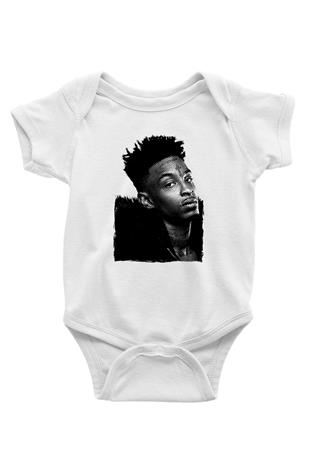 21 Savage Baskılı Beyaz Unisex Bebek Body - Zıbın