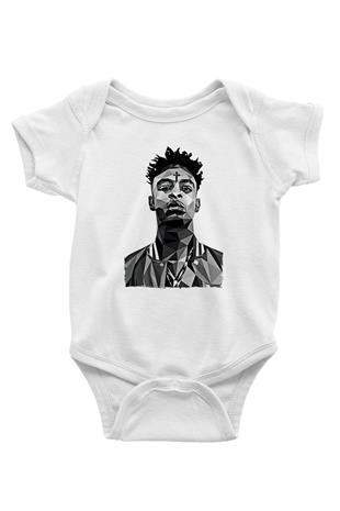 21 Savage Baskılı Beyaz Unisex Bebek Body - Zıbın