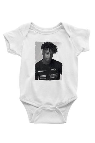 21 Savage Baskılı Beyaz Unisex Bebek Body - Zıbın