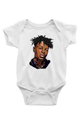 21 Savage Baskılı Beyaz Unisex Bebek Body - Zıbın
