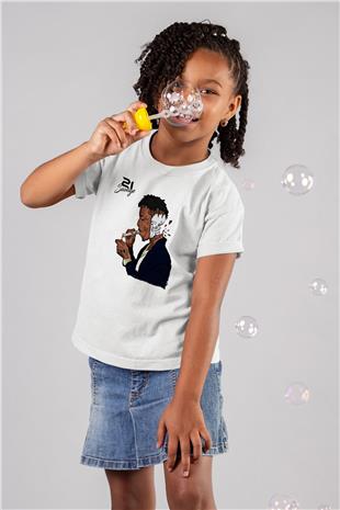 21 Savage Baskılı Beyaz Unisex Beyaz Çocuk Tişört - Tshirt