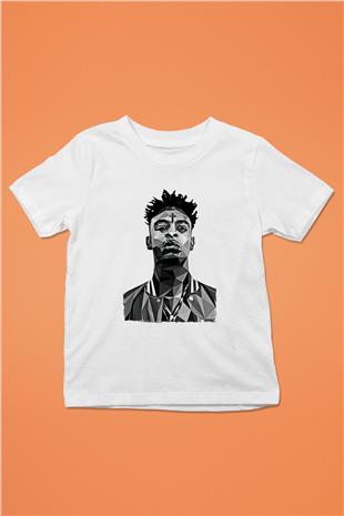21 Savage Baskılı Beyaz Unisex Beyaz Çocuk Tişört - Tshirt