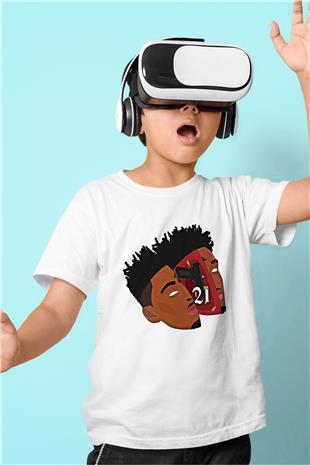 21 Savage Baskılı Beyaz Unisex Beyaz Çocuk Tişört - Tshirt