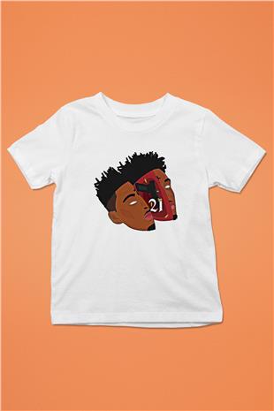 21 Savage Baskılı Beyaz Unisex Beyaz Çocuk Tişört - Tshirt