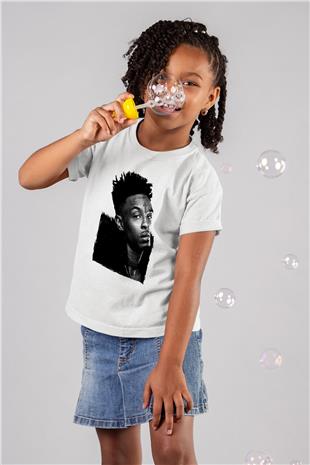 21 Savage Baskılı Beyaz Unisex Beyaz Çocuk Tişört - Tshirt